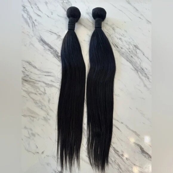 Other - 20” Black Human Hair Blend Weft Extensions – Soft Straight Bundles